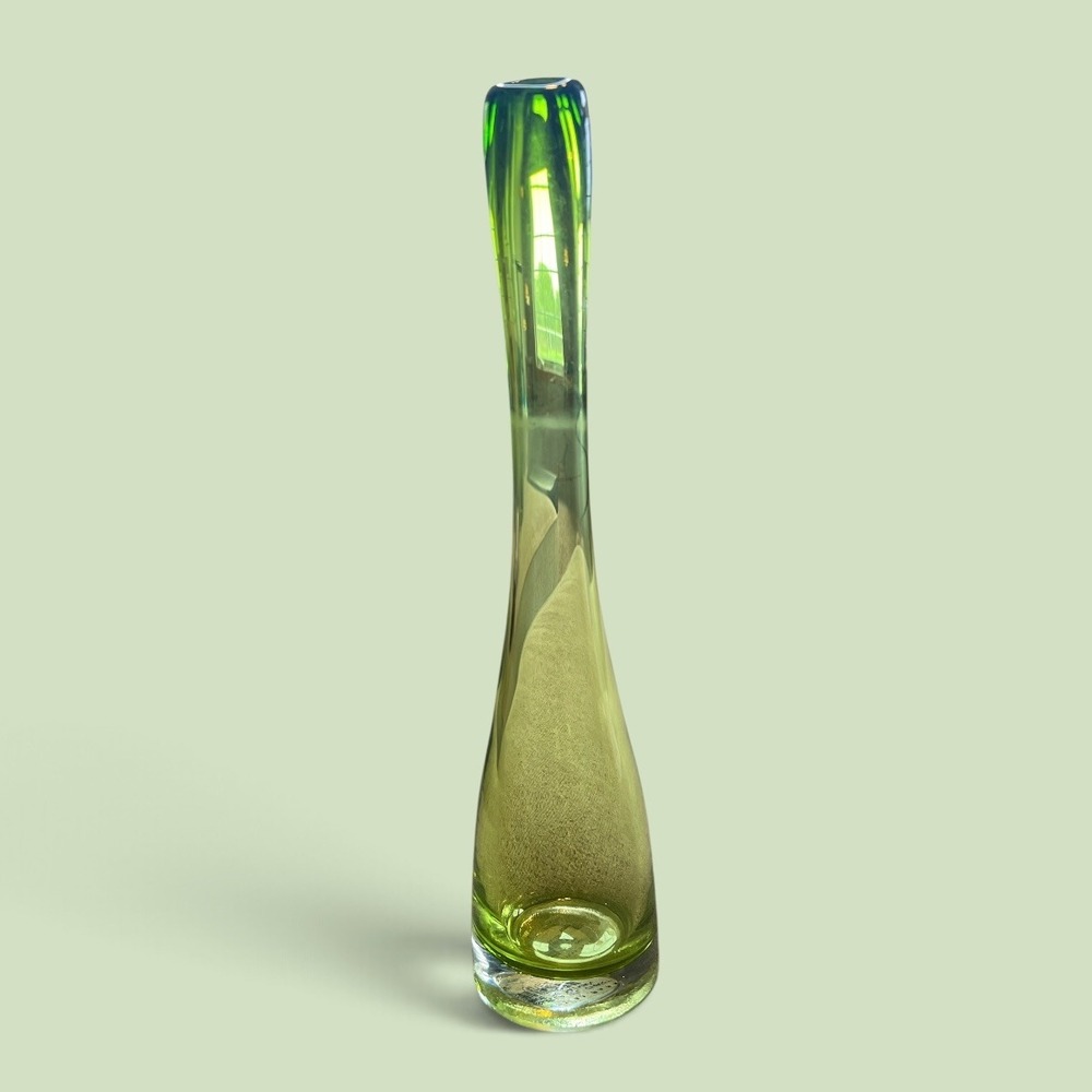 Pottery Barn Isabella Chartreuse Green Glass Bottle Vase 14.25" Tall 1341932